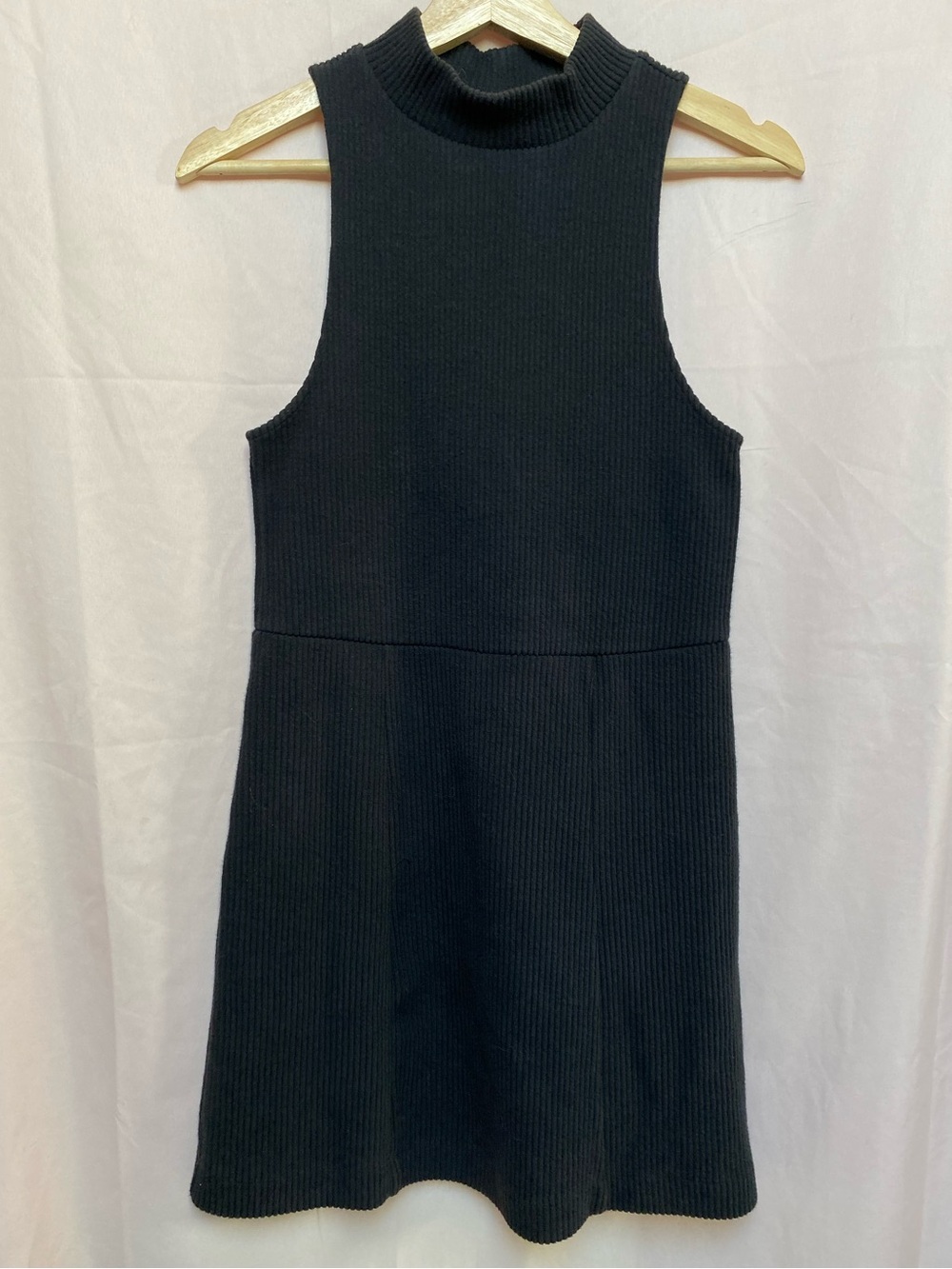 Free People Sleeveless Mock Neck Ribbed Mini Dress Size S Black Fit and Flare